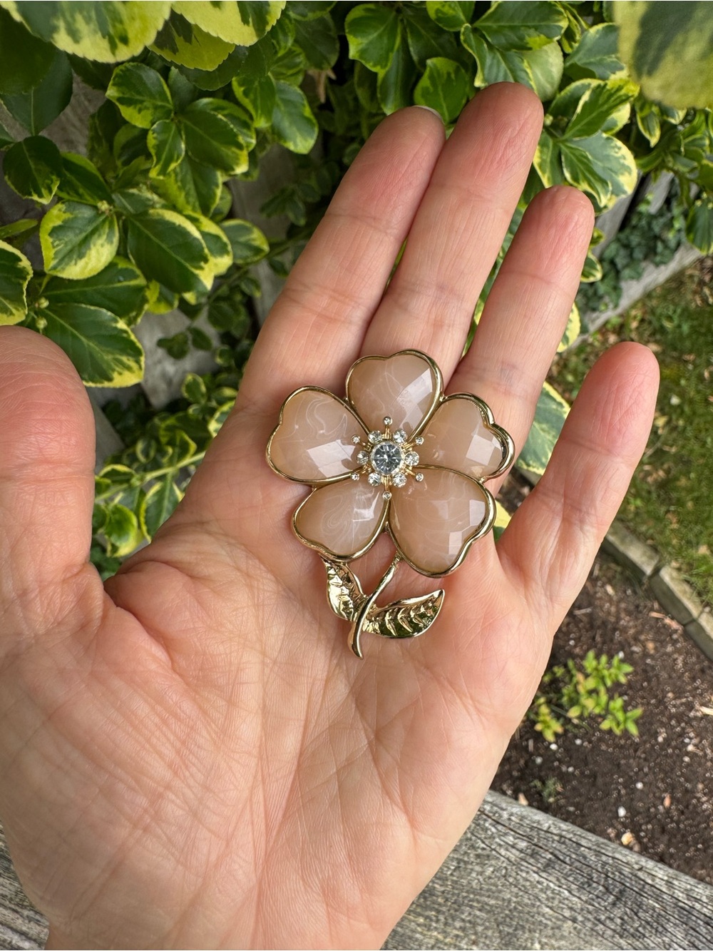 Anne Klein Gold-Tone Floral Brooch with Blush Pink Petals